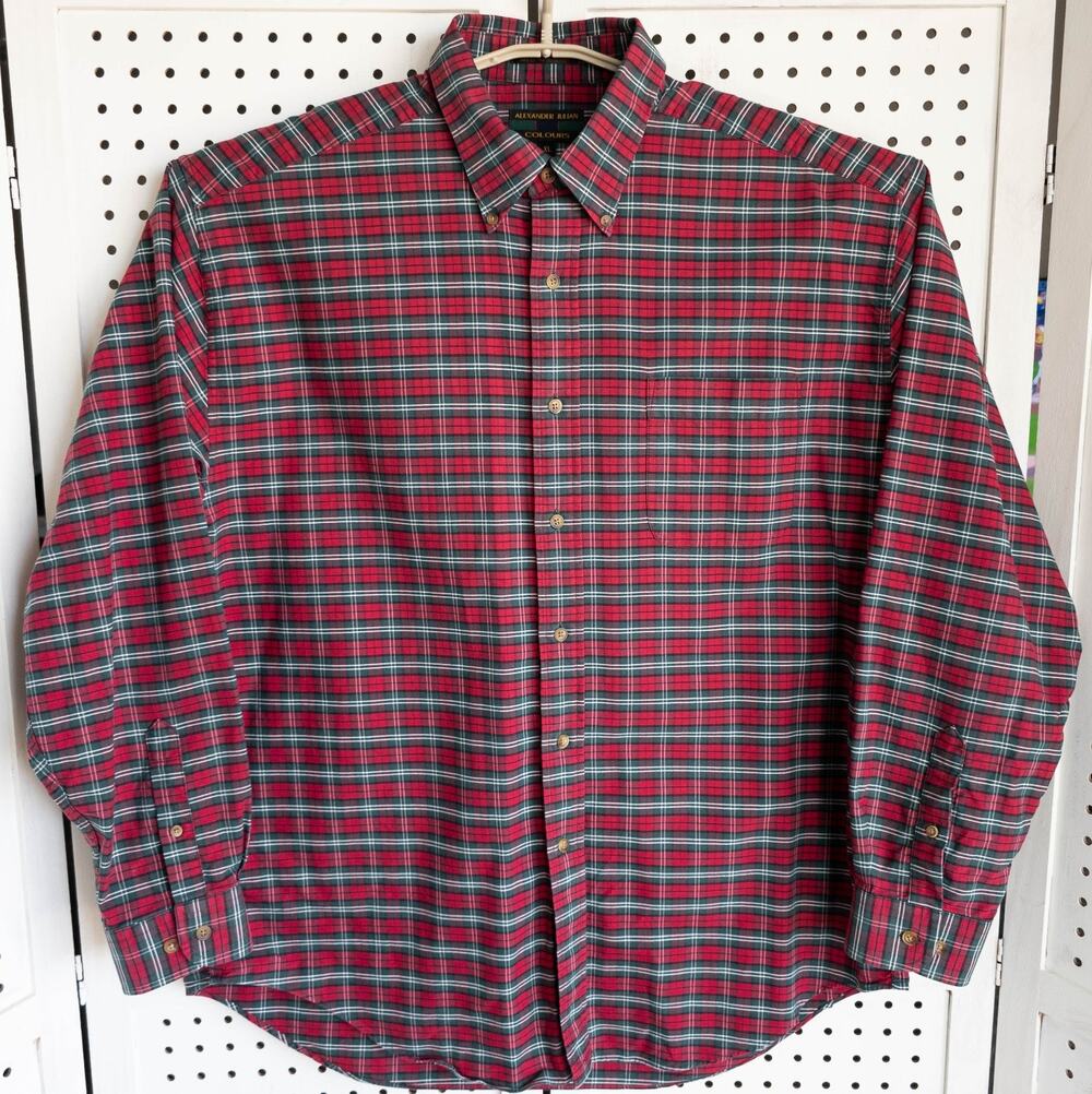 Alexander Julian Colours Red Green Plaid Button Down LS Shirt Mens SIZE XL